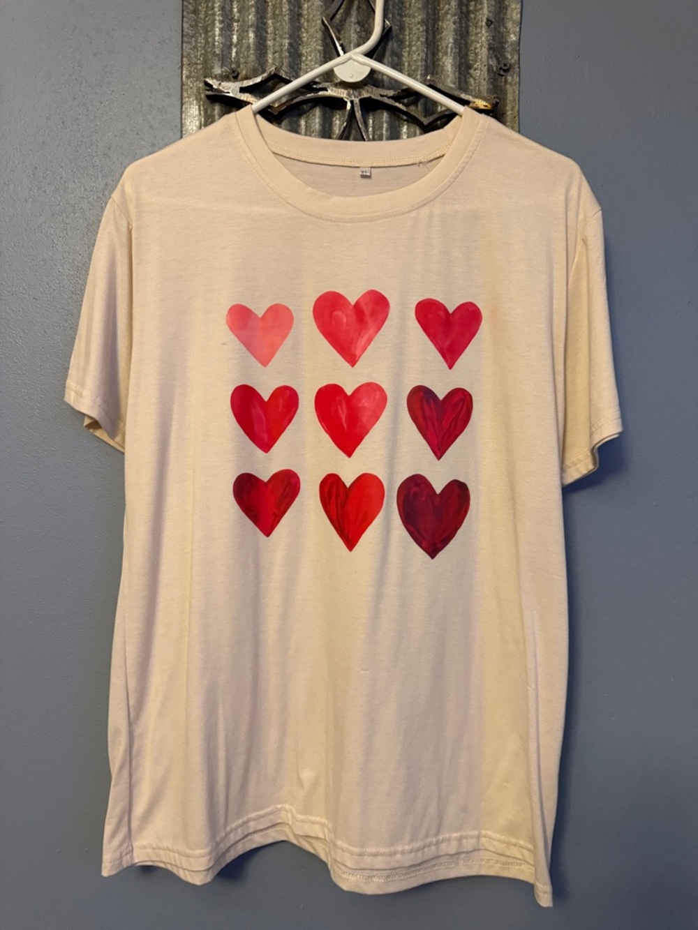 Cream Tee with Red Heart Grid